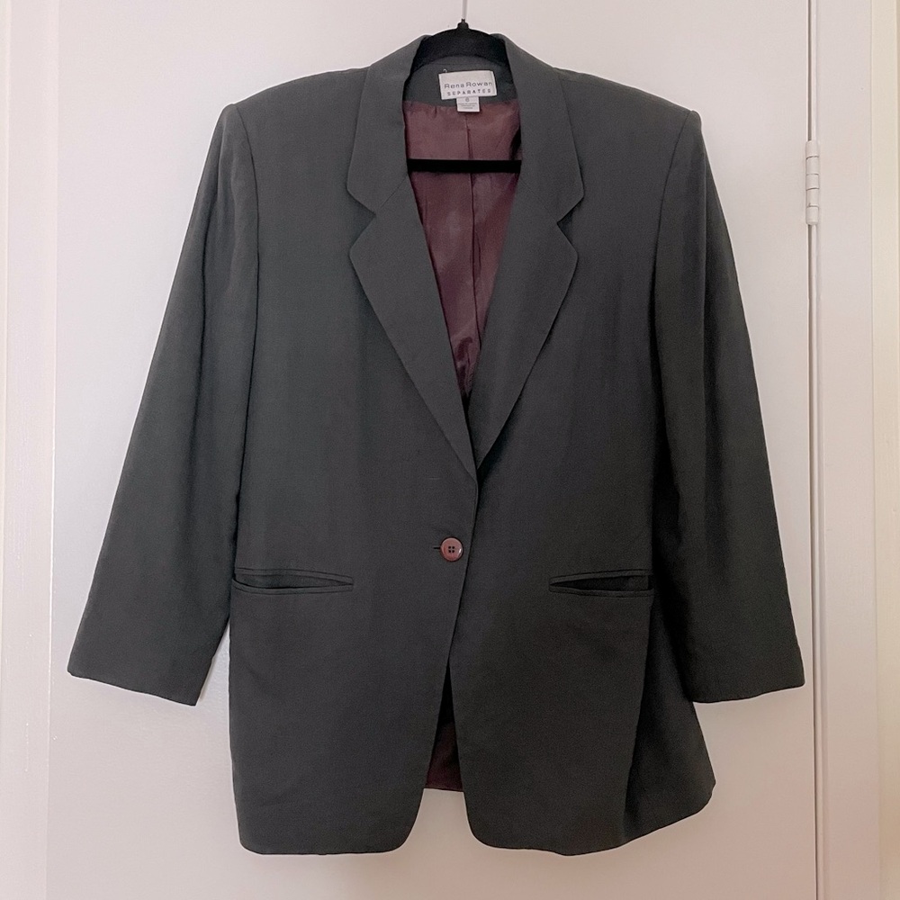 Linen Blend Oversize Blazer with Shoulder Pads